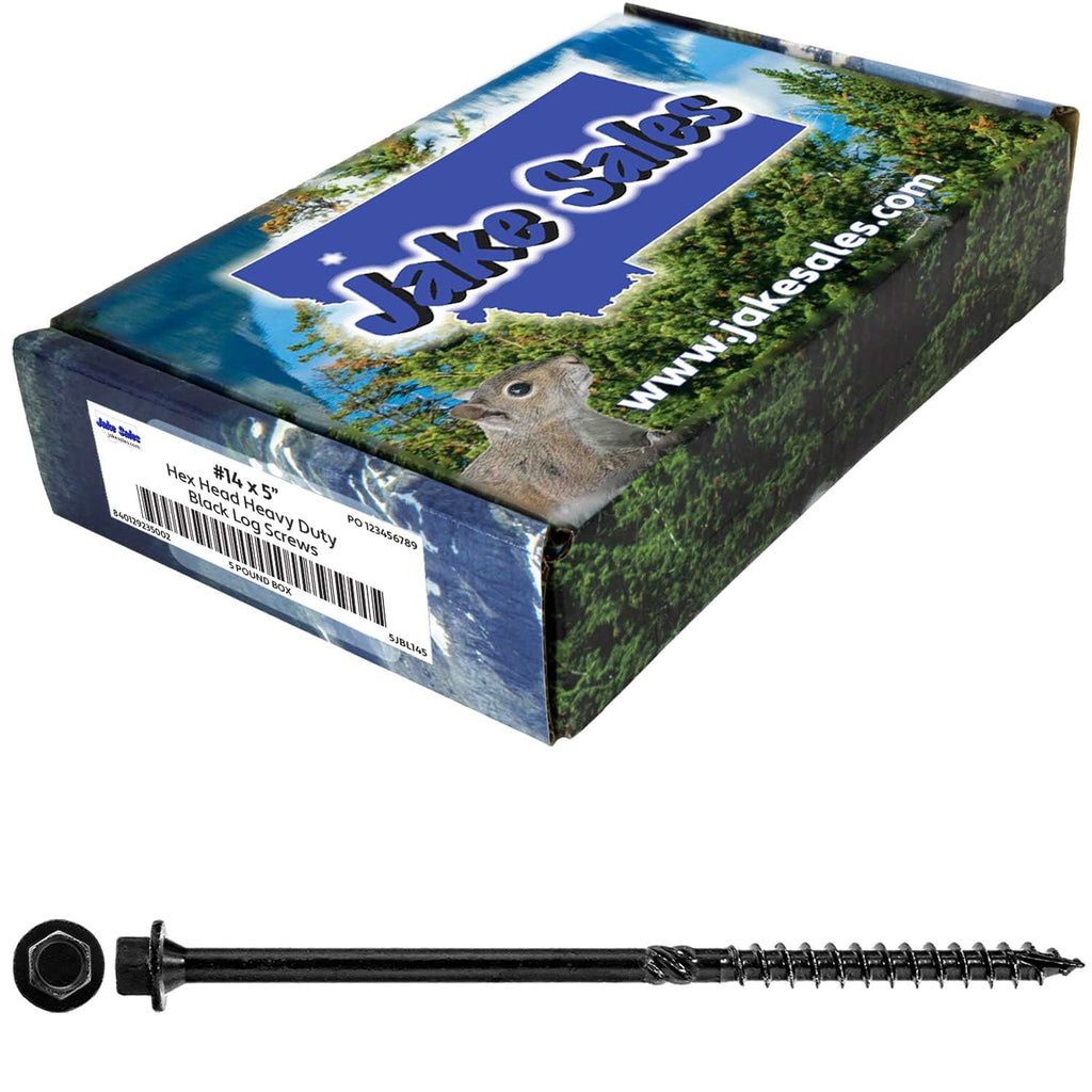 Jake Sales #14 X 5 Heavy Duty Black Timber/Log/Landscaping Wood Screws - Exterior Coated Heavy Duty Screws. 9 x 5 Pound Boxes - ~990 Screws