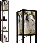 Floor Lamp with Shelves Howling Lupus hudsonicus Standing Tall Lamp USB Ports & Power Outlet Modern Corner Lamp Nightstand Light for Living Room Bedroom