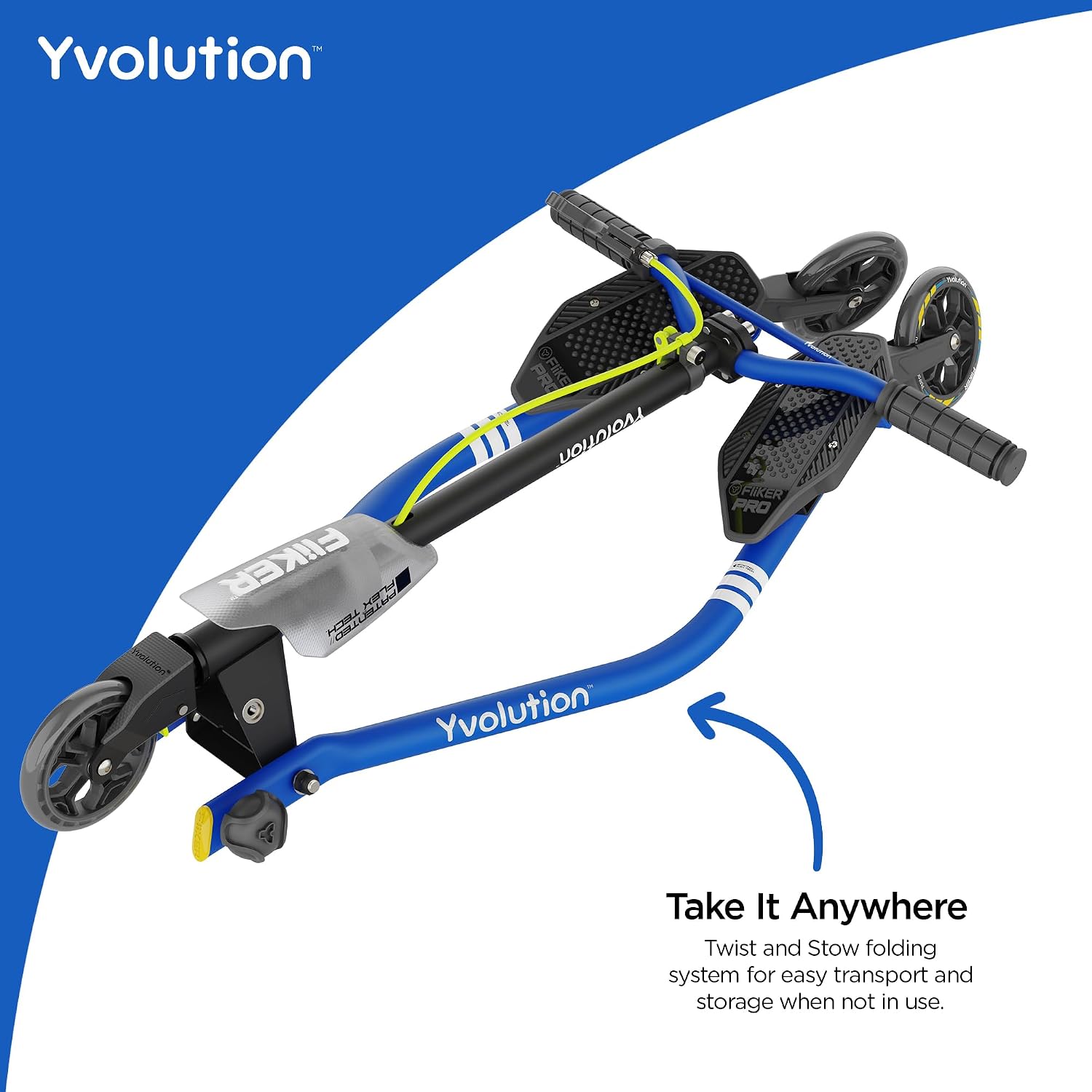 Yvolution Fliker Pro Kids Drift Scooter, Adjustable Handlebar in 3 Heights, 3 Wheels, for Boys and Girls Age 7+ Years Old, Max User Weight 220lbs/100kg