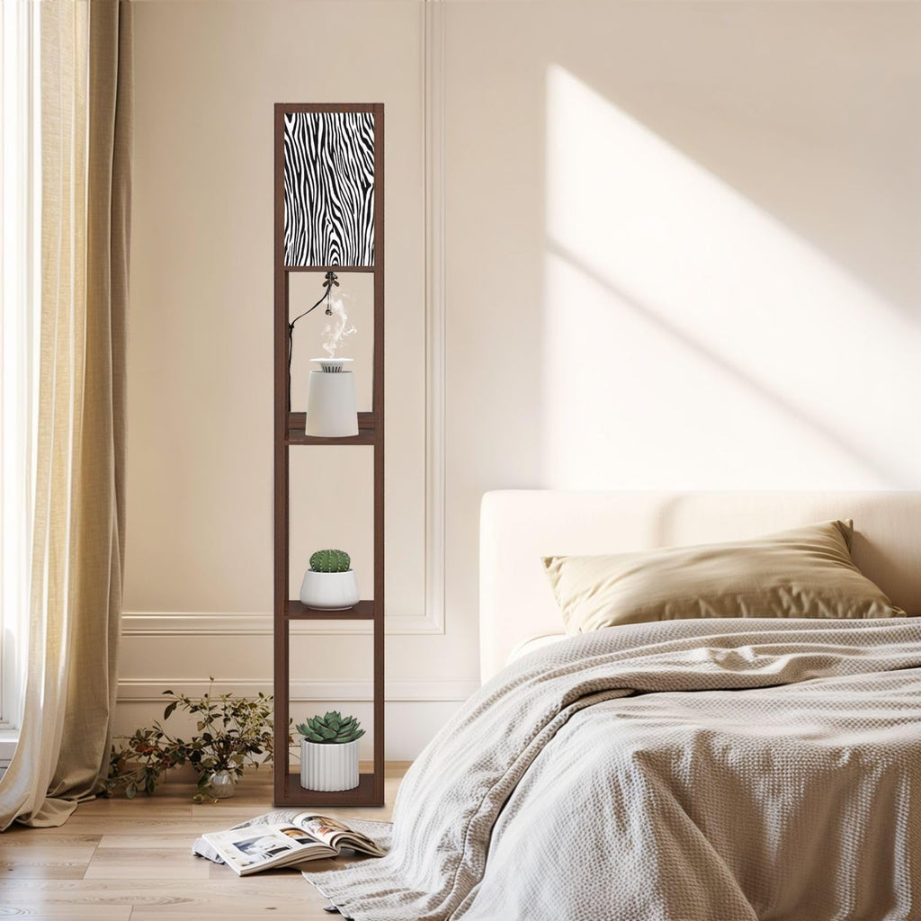 Floor Lamp with Shelves Zebra Print Pattern Standing Tall Lamp USB Ports & Power Outlet Modern Corner Lamp Nightstand Light for Living Room Bedroom
