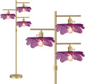 65' Gold Dimmable Floor Lamp, 3-Light Standing Lamp with Purple Flower Glass Shade, Vintage Tall Floor Lamp for Living Room Bedroom Corner Study Office Home