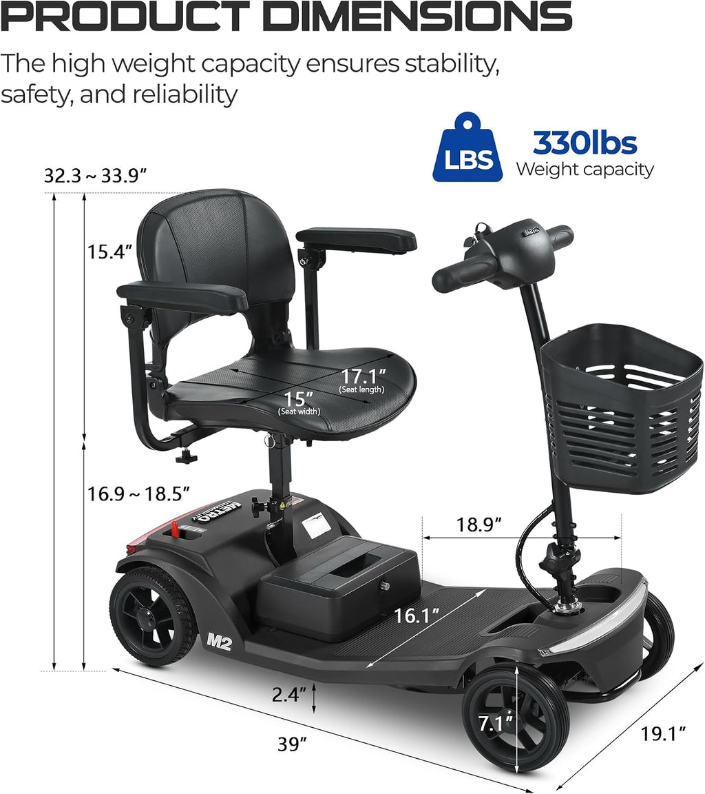 Mobility Scooters for Seniors & Adults 350 Lb Weight Foldable,All-Terrain 4-Wheel Powered Scooter,Lightweight Foldable Disability Electric Wheelchair,Front Rear Led Lights with Basket,Black