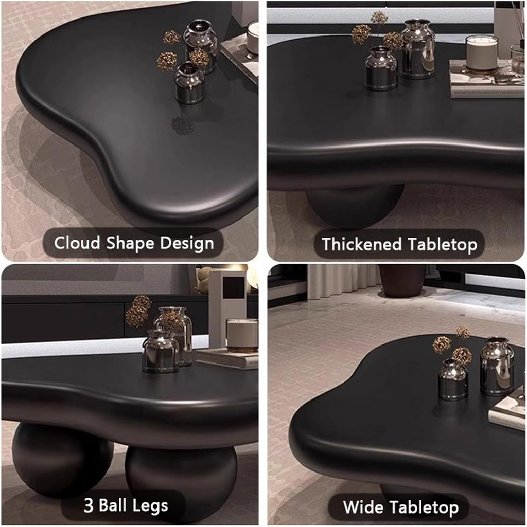 Cloud Coffee Table, Modern Coffee Table for Living Room Apartment, Cartoon Irregular Indoor Tea Table, Cute End Table with Ball 3 Legs, Easy Assemble,Black l47.2