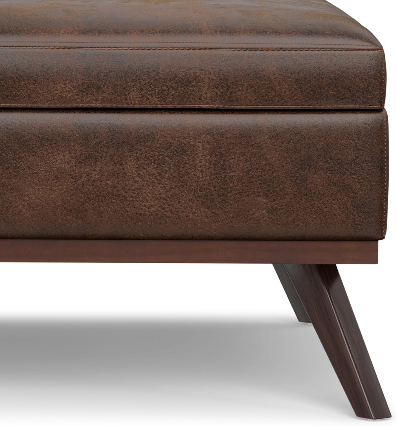 SIMPLIHOME Owen XL Square Coffee Table Storage Ottoman - 40 inch Wide Upholstered Vegan Leather Lift-Top Ottoman in Distressed Chestnut Brown, Mid-Century Modern Ottoman for Living Room with Storage