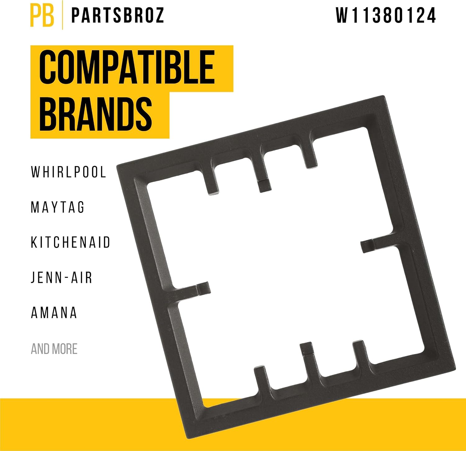 PartsBroz W11380124 Burner Grate - Compatible With Whirlpool KitchenAid Range - Replaces AP6893023 W11291183 PS12728576 Ultra Durable Replacement Repair Parts Simple Installation