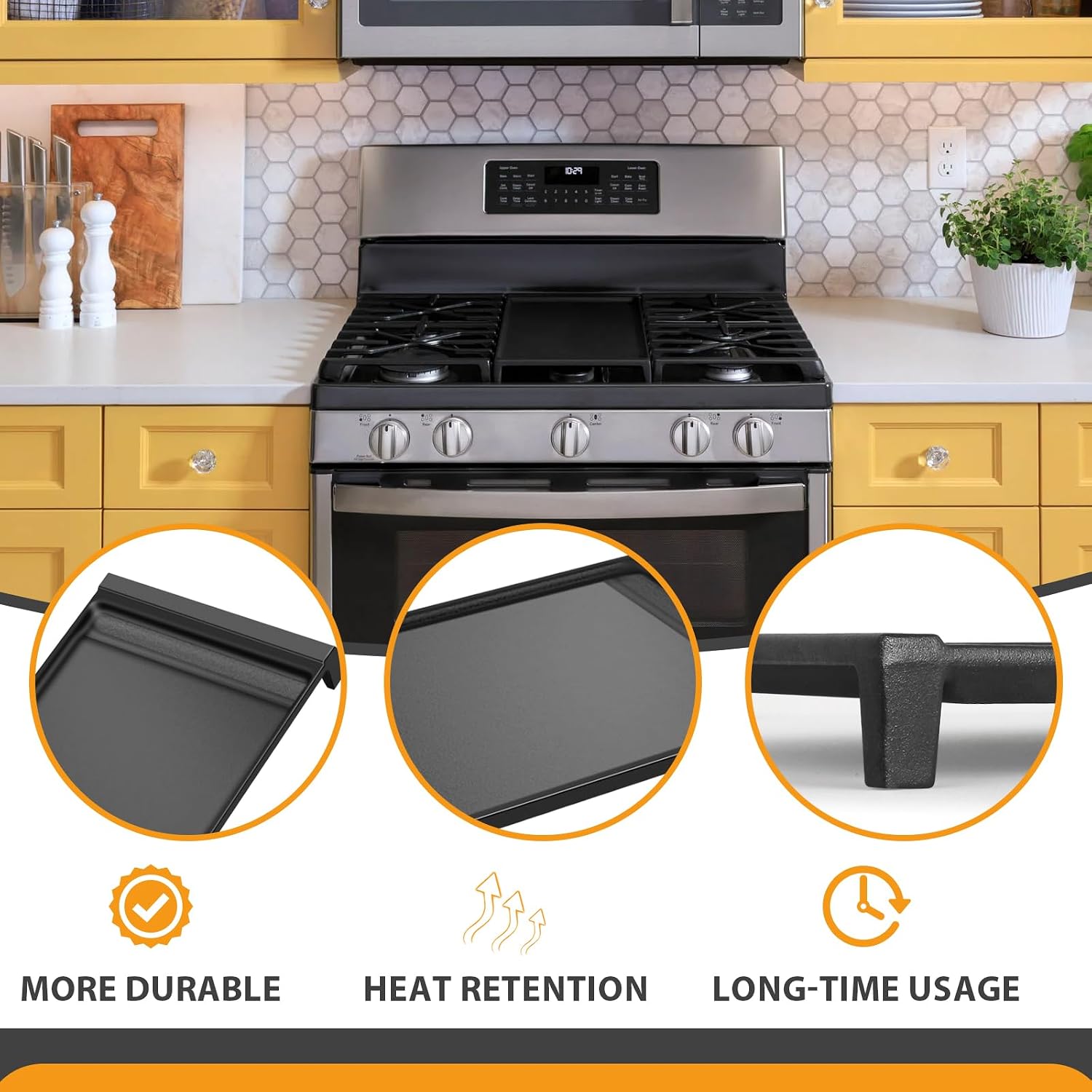 WB31X27151 Side Grates WB31X24738 Stovetop Griddle Replacement for GE General Electric Stove Parts,WB31X24736 Cooktop Grates WB31X24998 Cast Iron Griddle for Stove Top JGBS66REKSS JGB735SPSS Gas Stove