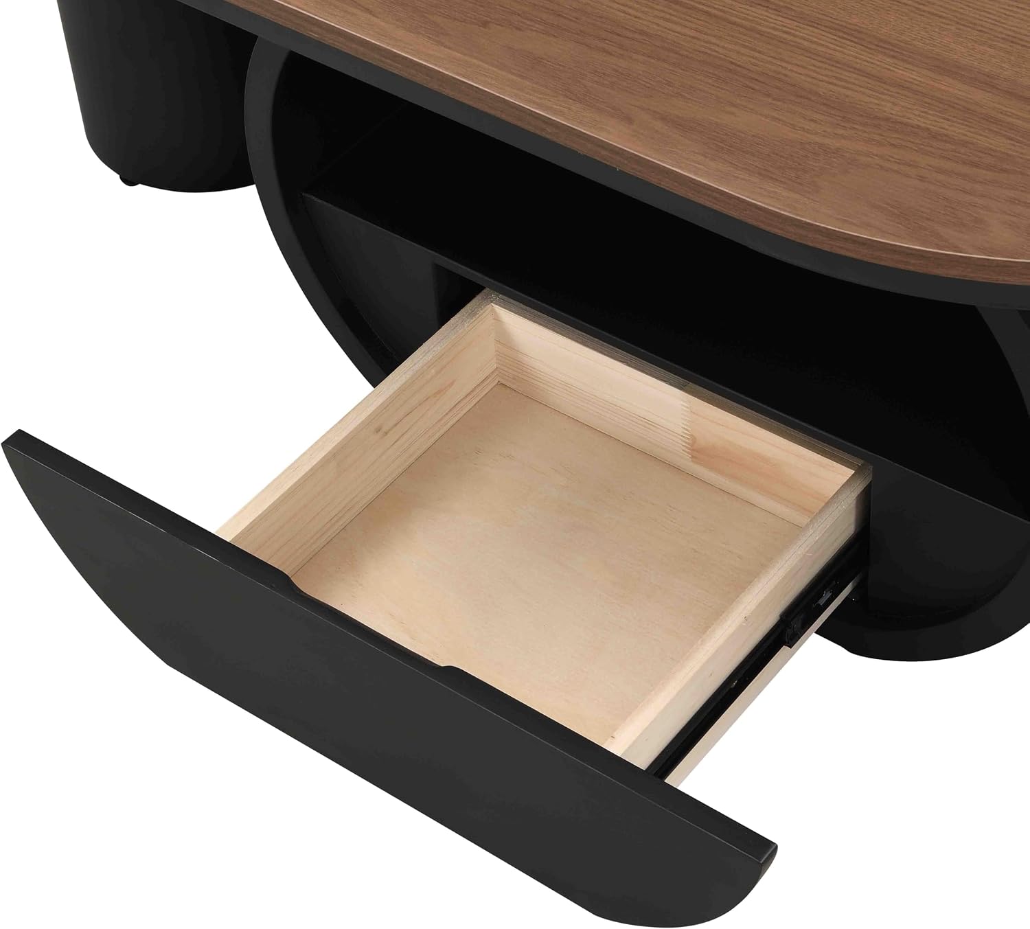 Luxury Black Oval Coffee Table, 47'' Modern Living Room Table with Storage Drawer, Rustic Walnut Top MDF, Sturdy Metal Base, Large Center Tables for Home Apartment