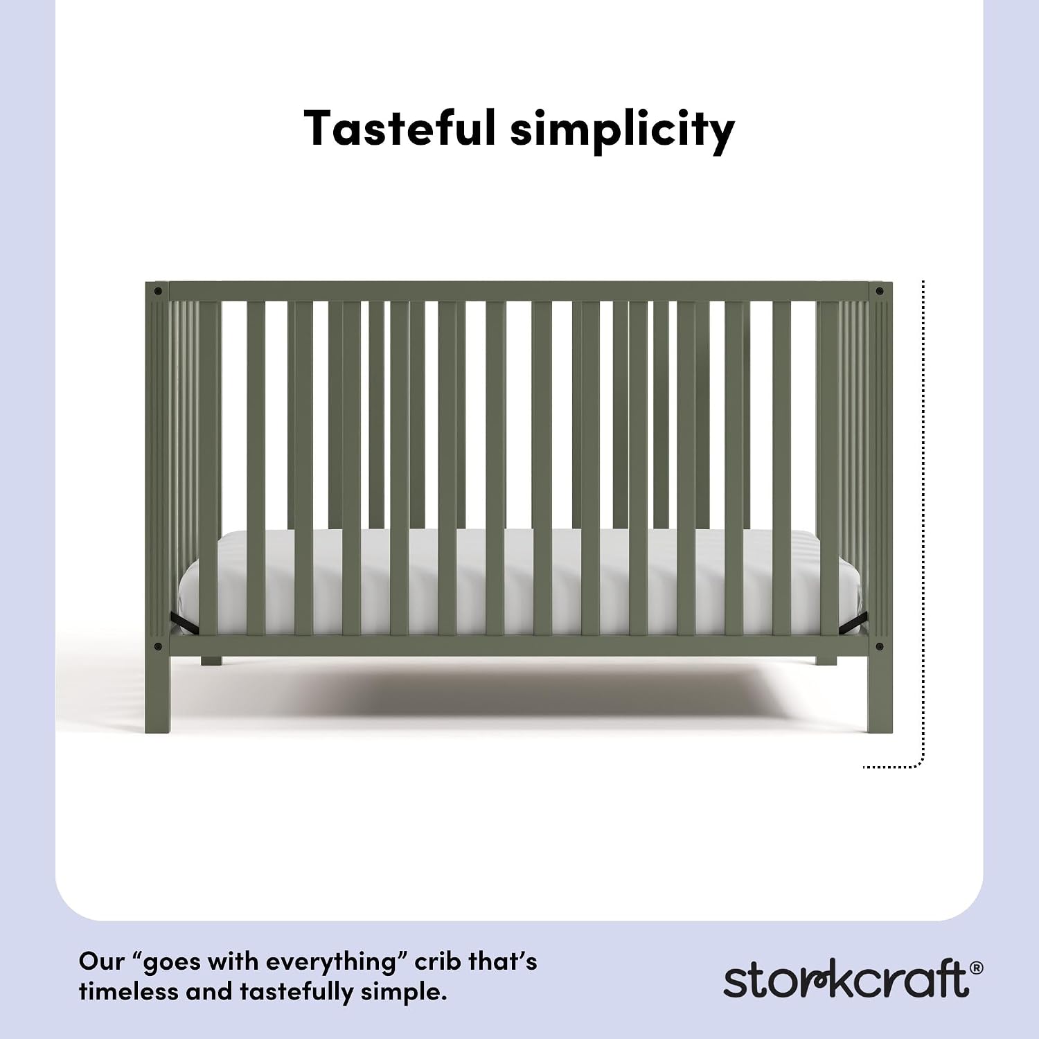 Storkcraft Morningside 5-in-1 Convertible Crib – GREENGUARD Gold Certified, Fits Standard Crib Mattress, Converts to Toddler Bed, Daybed and Full Bed, 4 Adjustable Mattress Heights (Olive)