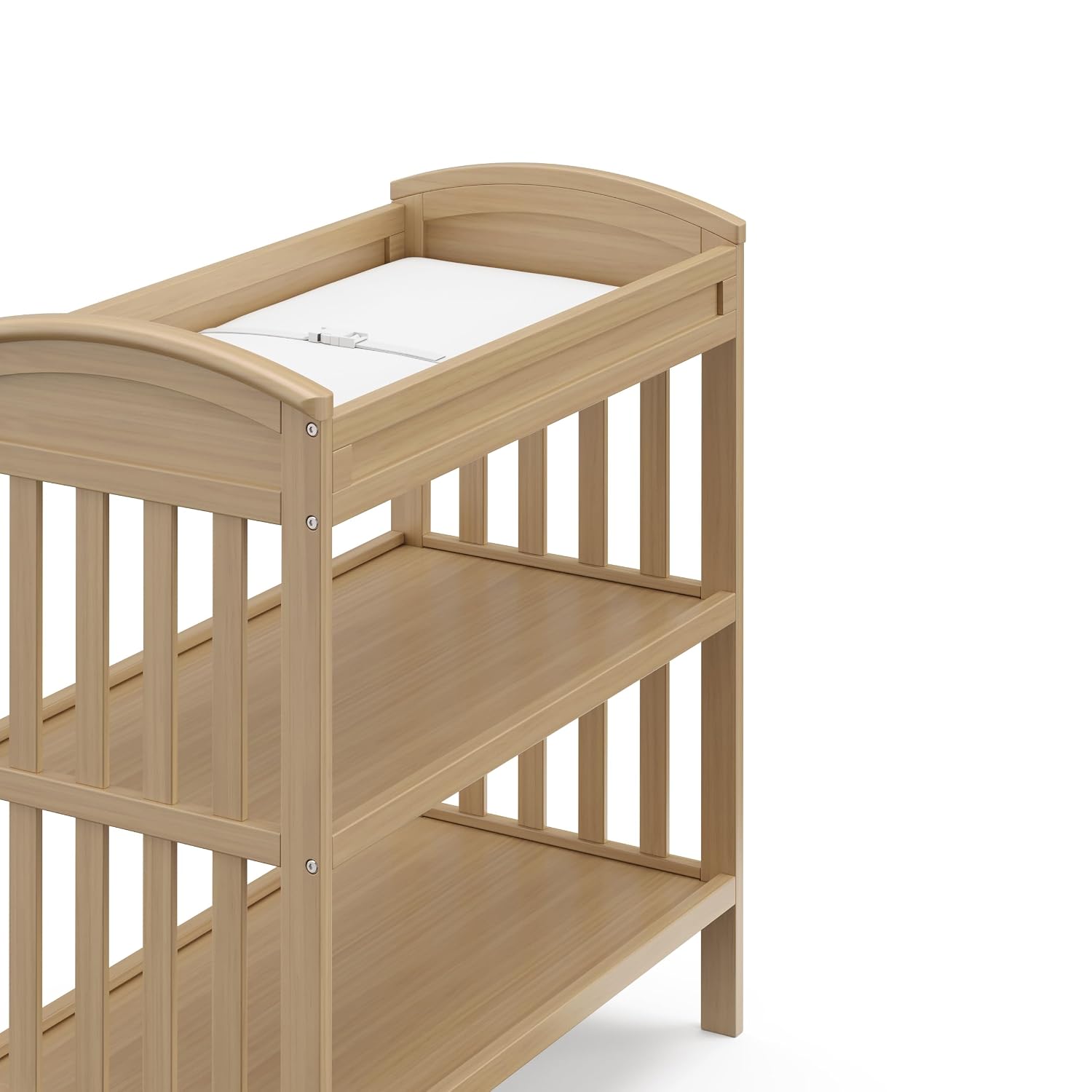 Graco Benton Changing Table with Bonus Water-Resistant Changing Pad (Driftwood) - GREENGUARD Gold Certified, Includes Diaper Change Pad with Safety Strap, 2 Open Storage Shelves for Organizing