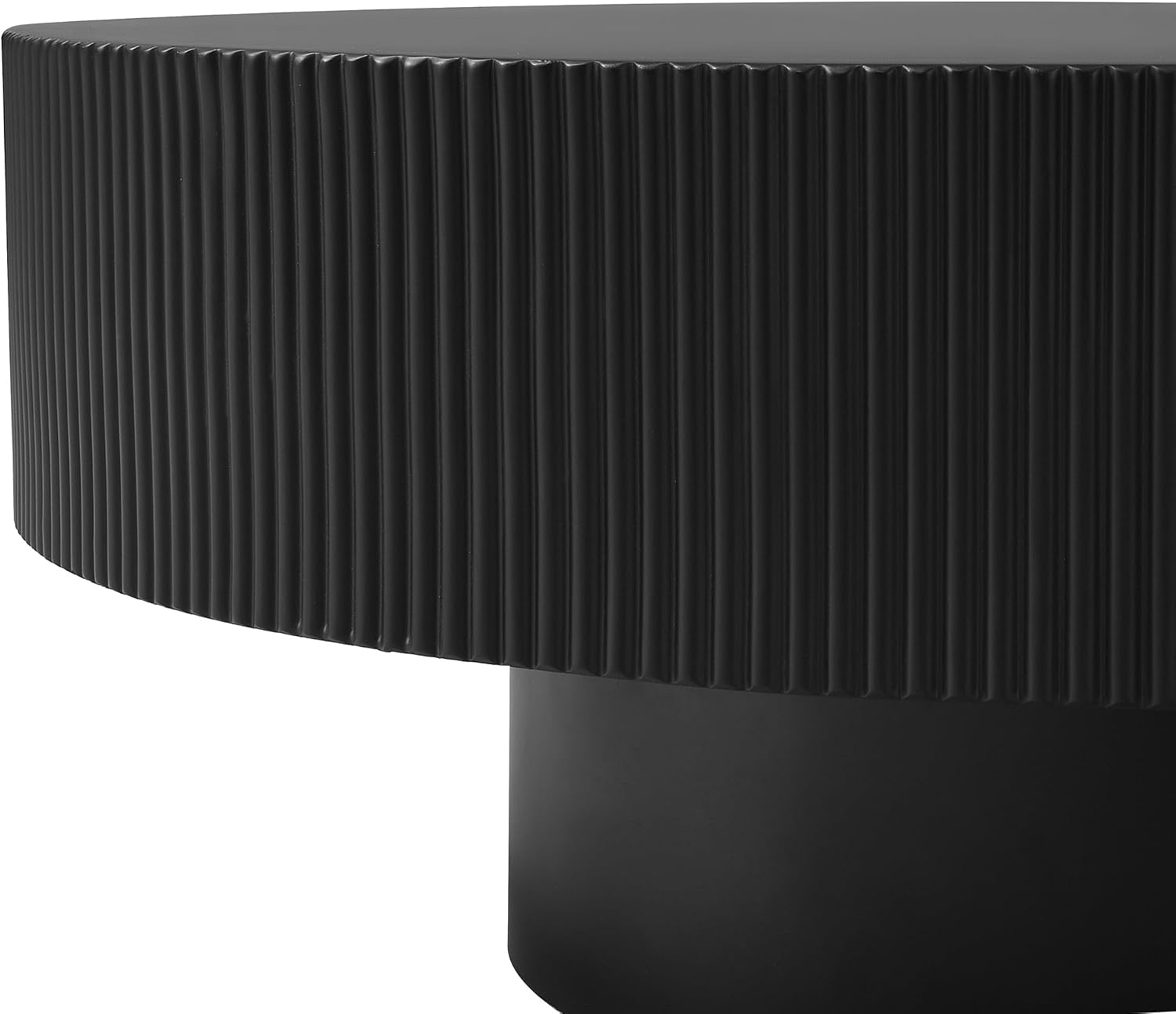 LUMISOL Round Fluted Coffee Table for Living Room, 35.4'' Center Table with Thick Tabletop, Wave Design Drum Tea Table with Sturdy Base, Black