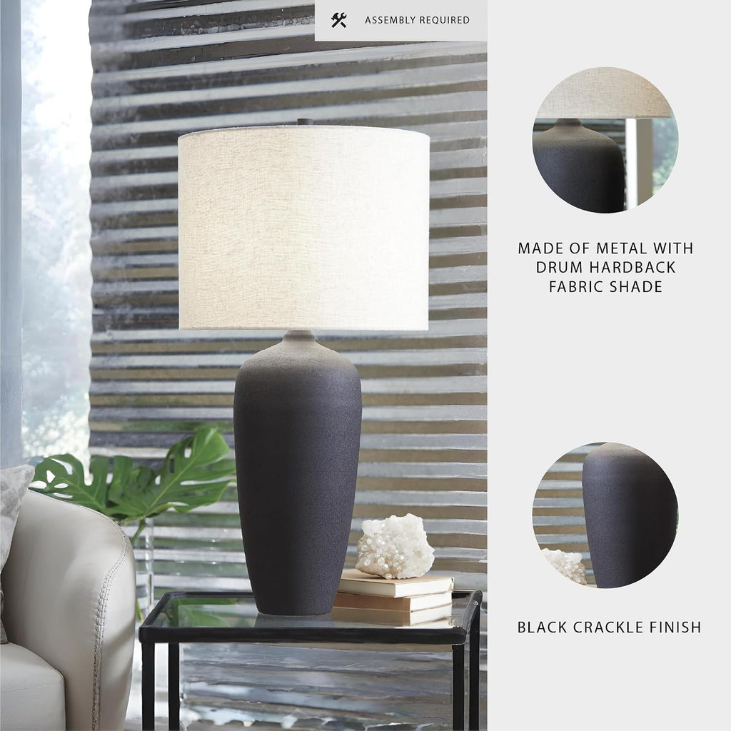 Signature Design by Ashley Ryenburg Modern Table Lamp with 3-Way Switch and Drum Shade, Black