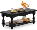Besiost Farmhouse Coffee Table with Storage, Mid Century Coffee Tables for Living Room, 47 inch Modern 2-Tier Black Coffee Table with Solid Wood Legs, Vintage Living Room Tables