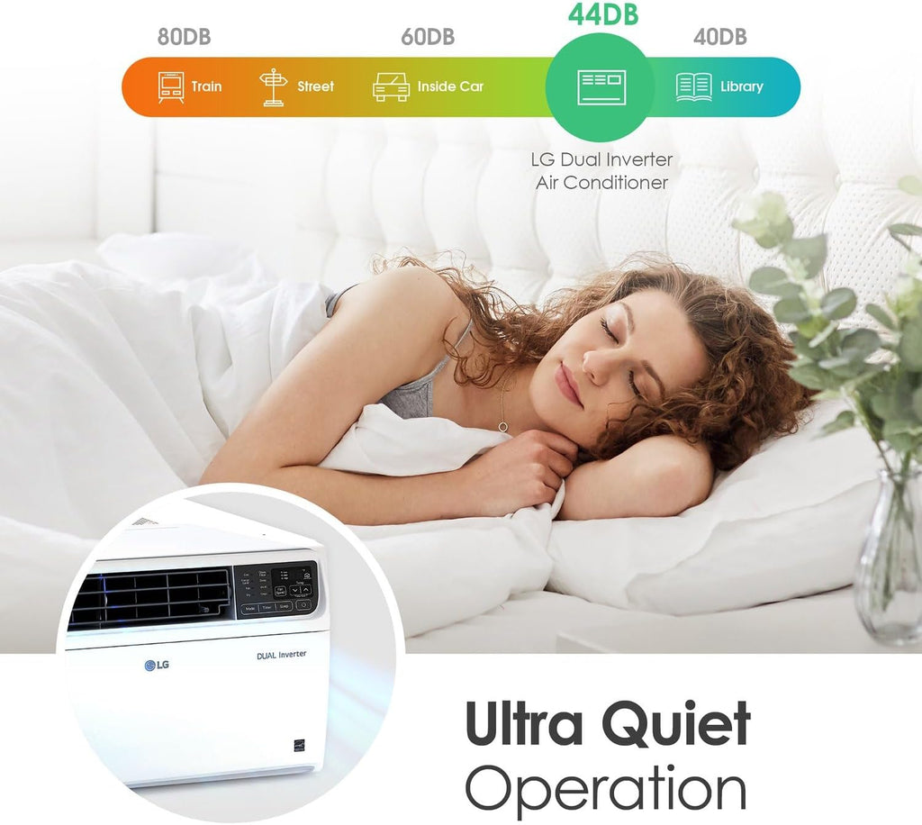 LG 8,000 BTU Dual Inverter Smart Window Air Conditioner, 115V, Cools 340 Sq. Ft. for Bedroom, Living Room, Apartment, Quiet, Energy Star, works with LG ThinQ, Amazon Alexa and Hey Google, White