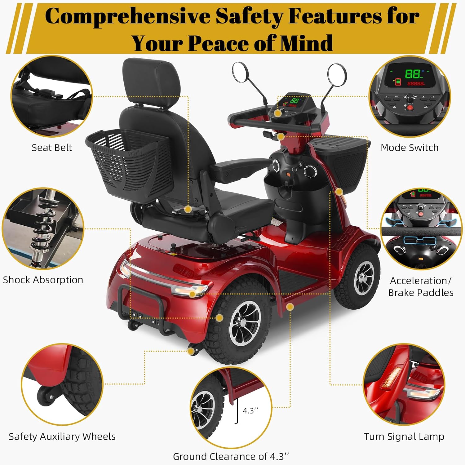 MS02 MAX All Terrain 1000W Electric Mobility Scooter for Adults& Seniors - 500LBS Load & 32 Miles Range Powerd Wheelchair Device w/Off-Road Absorber, Bluetooth Speaker, Dual Baskets, LED Light System