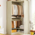 Homieasy Corner Closet System Modular with Upper & Lower Hanging Areas and Shoe Shelf, Corner Wardrobe Organizer Easy Assembly, Anti-Tip Design, Perfect for Bedroom or Walk-In Closet, White Oak
