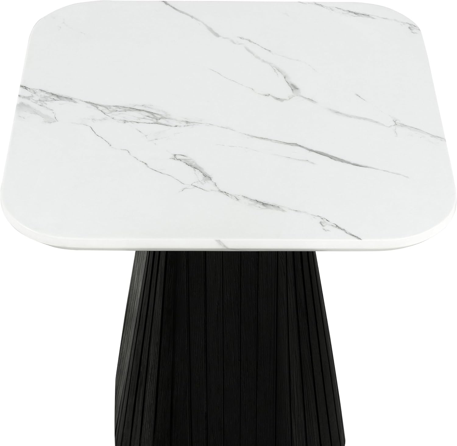 Furniture of America Coraly Modern 22-inch Square End Table with High Gloss Faux Marble Top and Fluted Pedestal Base, Wooden Nightstand for Small Space, Living Room, Home Office, Black and White