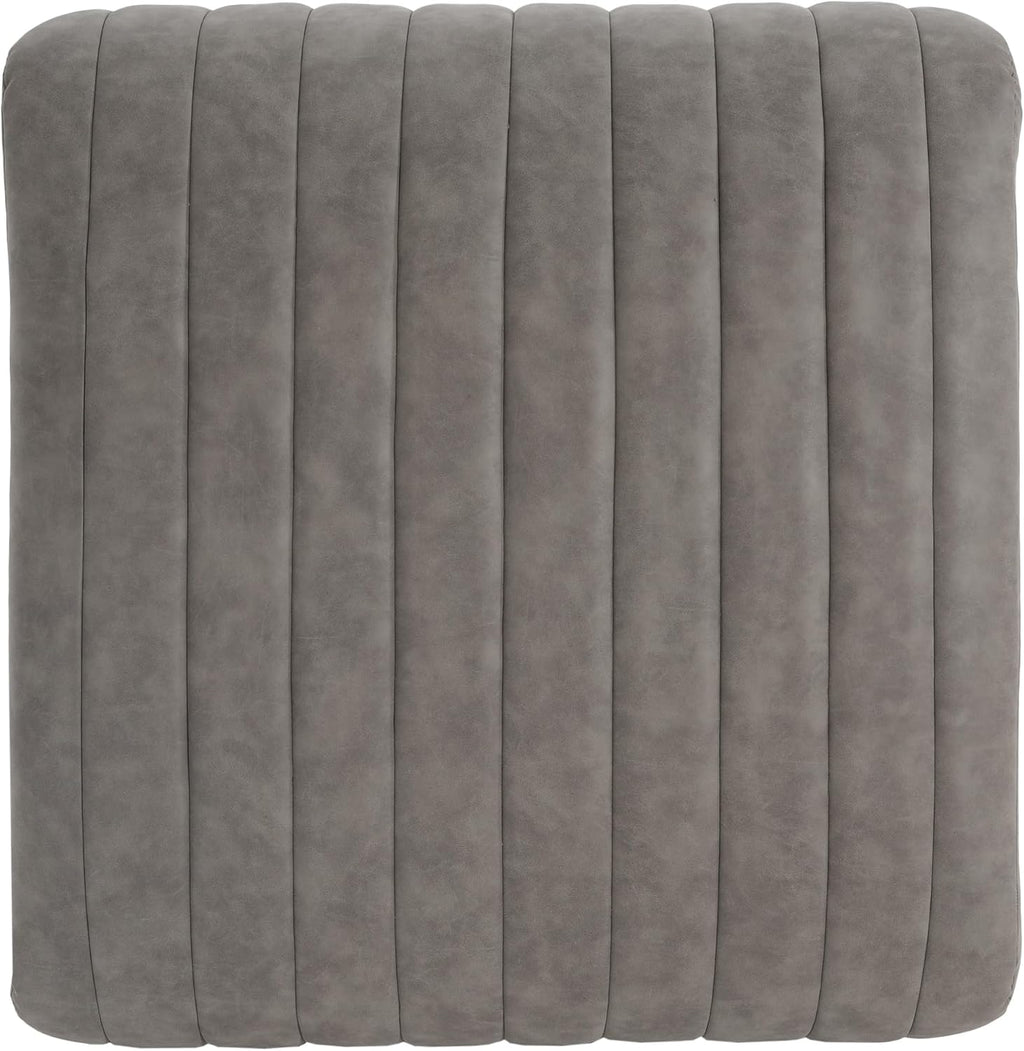 Christopher Knight Home Reyno Upholstered Ottoman with Storage for Living Room, Faux Leather Storage Ottoman Foot Rest with Side Drawers, Modern Square Coffee Table with Wooden Frame, Grey