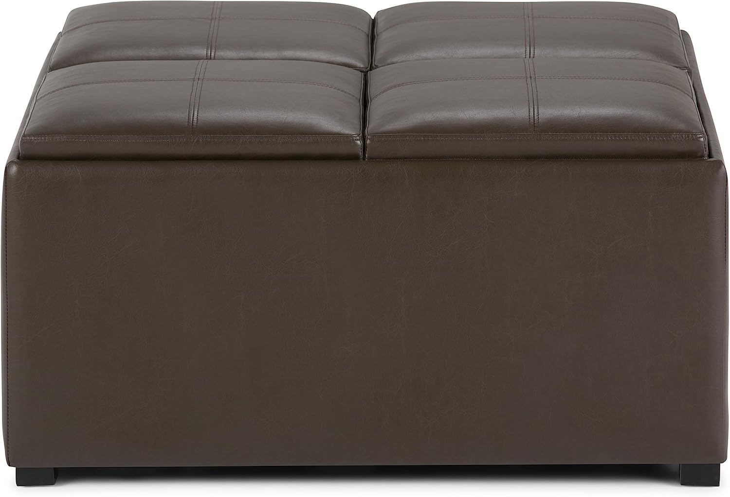 SIMPLIHOME Avalon 35 inch Wide Contemporary Square Coffee Table Storage Ottoman in Chocolate Brown Vegan Faux Leather, Assembled, For the Living Room and Bedroom