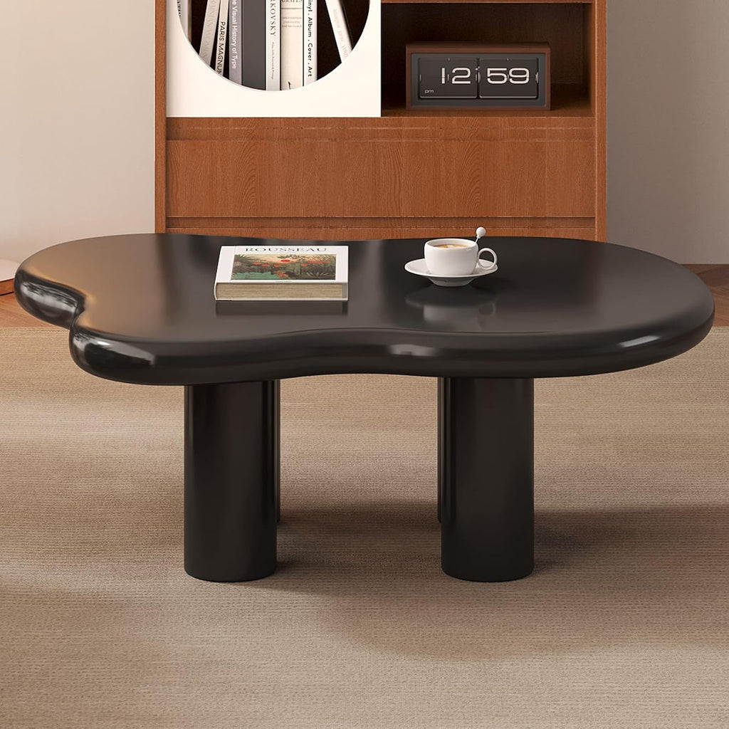 35.43' Cloud Shape Coffee Table, Modern Round Edge Black Coffee Table with 4 Sturdy Support Legs and 2.28' Thick Tabletop for Living Room, Bedroom