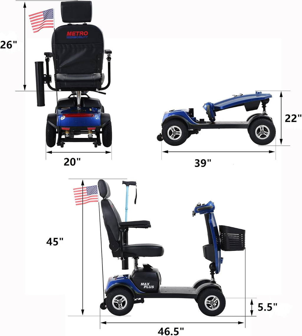 Mobility Scooter, 4 Wheels Outdoor Compact Mobility Scooters for Adults Seniors, Folding Mobility Scooter with USB Charger Port, Basket and Cup Holder, Sliding Swivel Seat, Blue