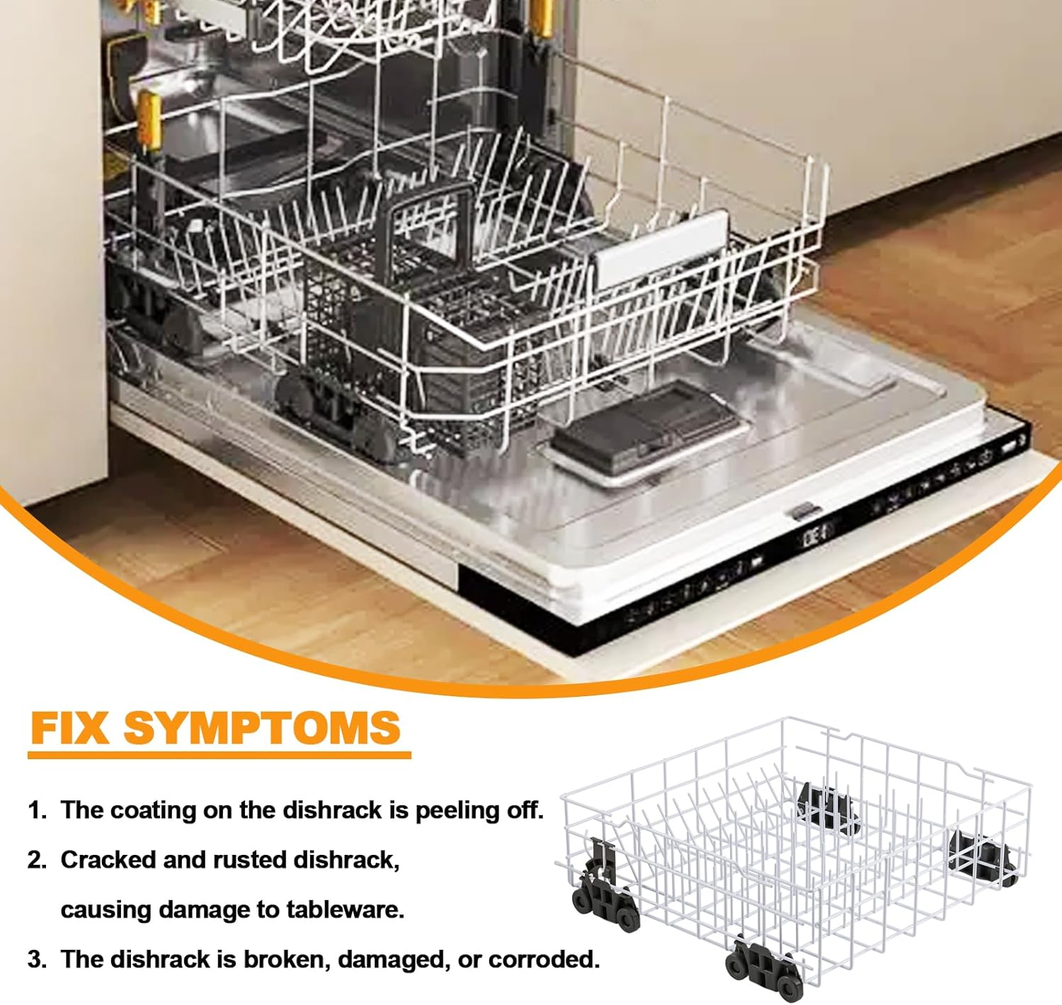 Upgraded W10161215 Dishwasher Rack Replacement Parts for Whirlpool Dishwasher Lower Rack With Dishwasher Wheels DU840DWGQ1 DU915PWPS2 Whirlpool Dishwasher Dishrack Assembly Bottom Rack Shelf Drawer