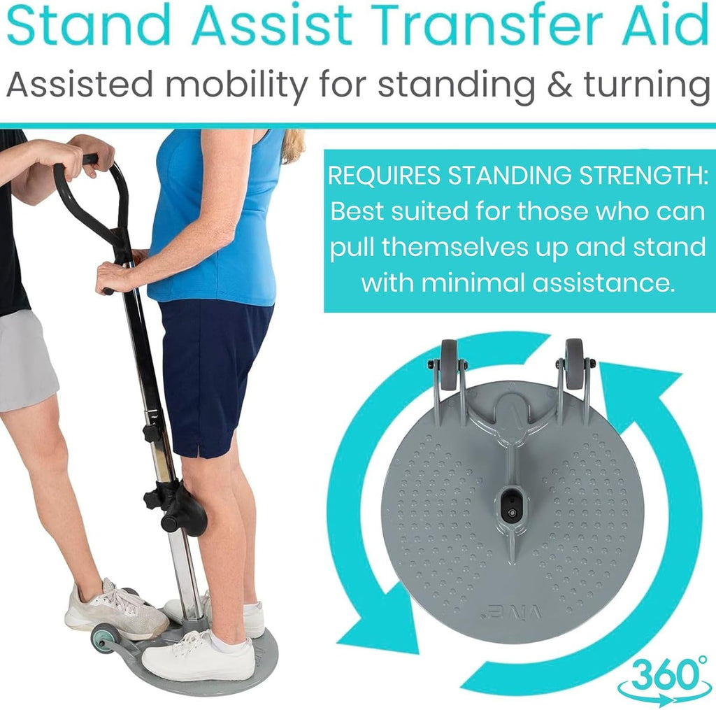 Vive Patient Turner - Turn Transfer Aid for Elderly - Mobility Sit to Stand Device for Transferring from Bed, Seat & Wheelchair - Pivot Disc 360 Degree Rotation w/Handle - Standing Aids & Supports