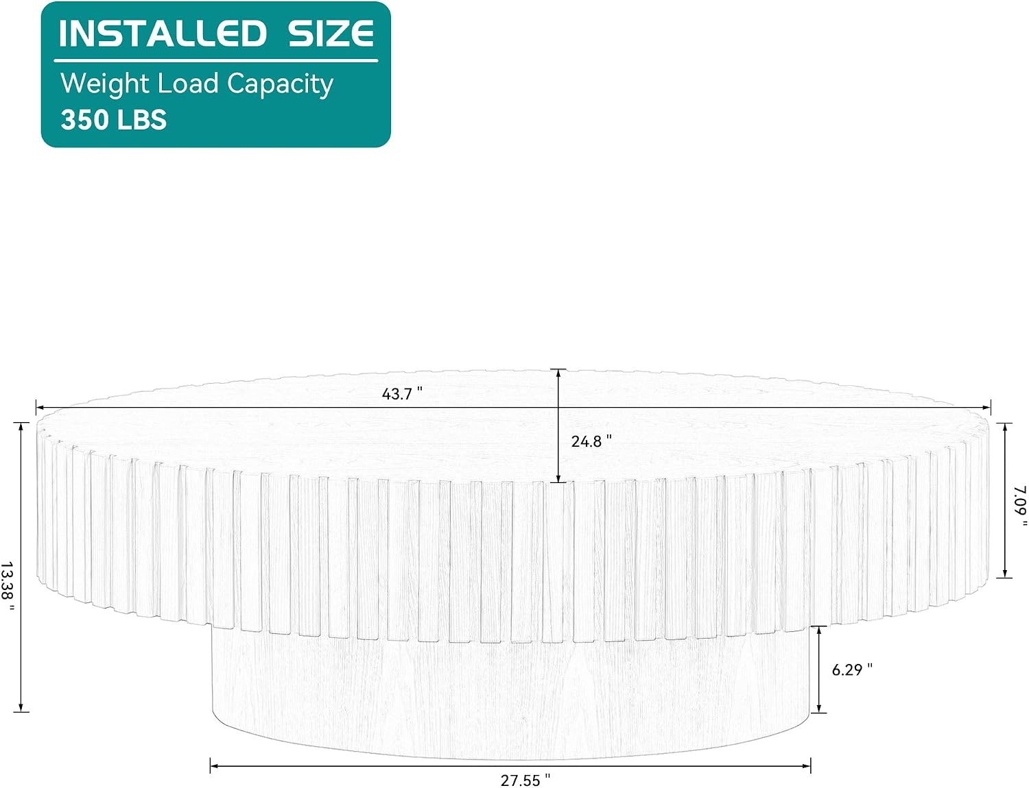 Black Oval Coffee Table - Modern Wood Coffee Table for Living Room, Contemporary Circle Fluted Drum Design, Easy Assembly, 43.7'' x 24.8'' x 13.38''