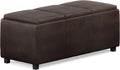 SIMPLIHOME Avalon Storage Ottoman - 42 inch Wide Upholstered Vegan Leather Rectangular Flip-Top Ottoman in Distressed Brown, Contemporary Coffee Table Ottoman for Living Room with Hidden Storage