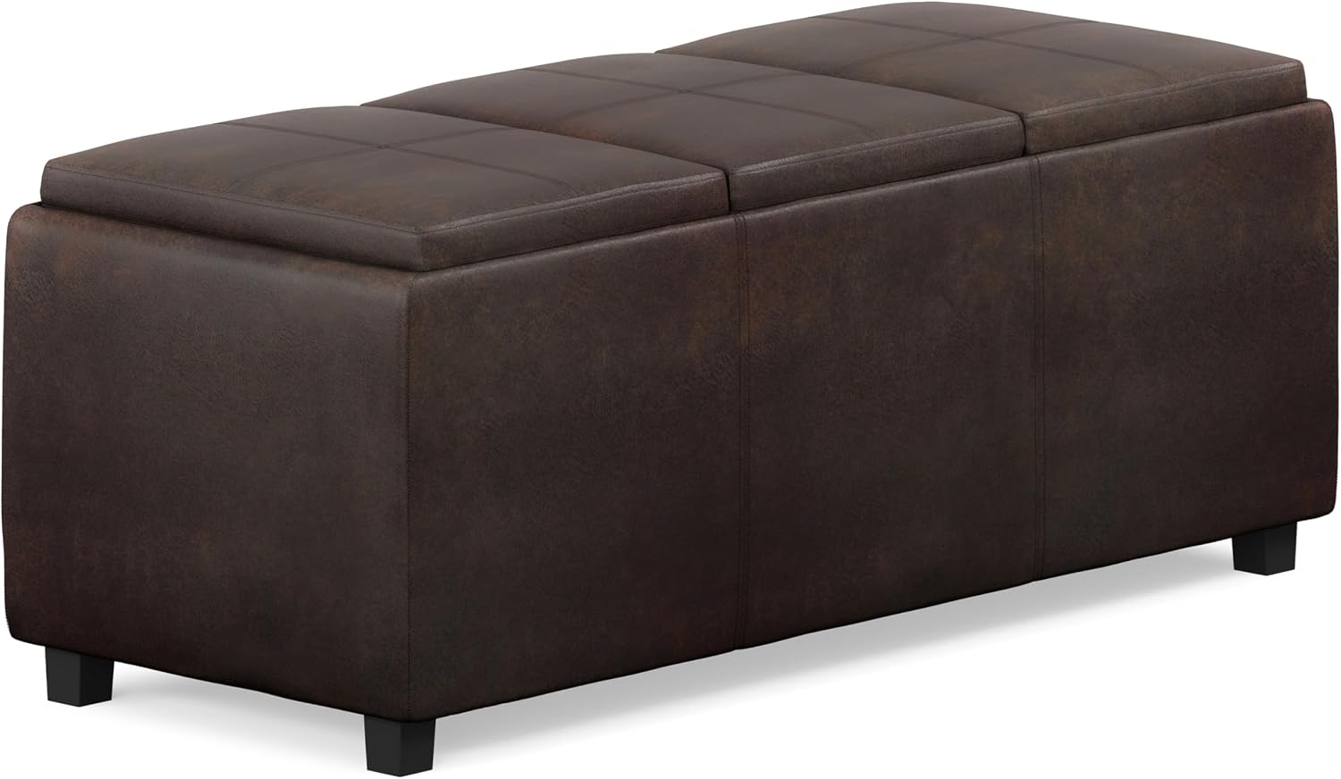 SIMPLIHOME Avalon Storage Ottoman - 42 inch Wide Upholstered Vegan Leather Rectangular Flip-Top Ottoman in Distressed Brown, Contemporary Coffee Table Ottoman for Living Room with Hidden Storage