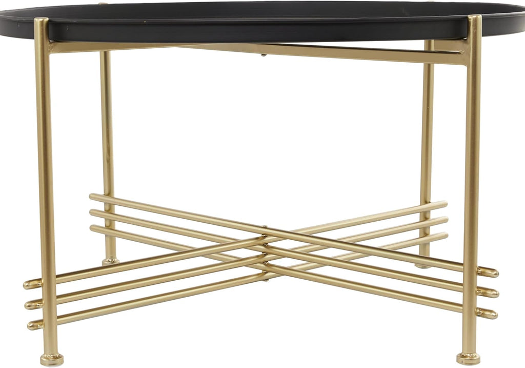 Deco 79 Metal Living Room Coffee Table Tray Top Table with Gold X-Shaped Base, Center Table 33' x 33' x 19', Black