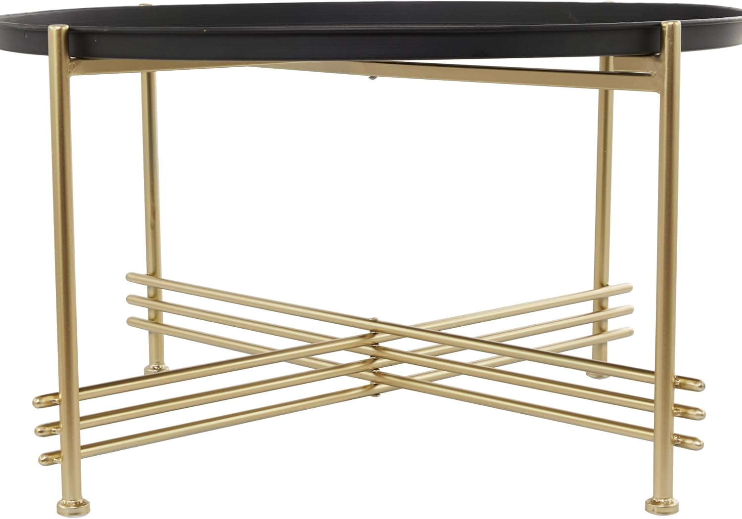 Deco 79 Metal Living Room Coffee Table Tray Top Table with Gold X-Shaped Base, Center Table 33' x 33' x 19', Black