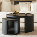 Round Nesting Coffee Table Set of 2, Black Coffee Table, 31.5' Large & 18' Small Low Tables with Wood Top, Center Table for Living Room, Bedroom, Minimalist Center Table Set