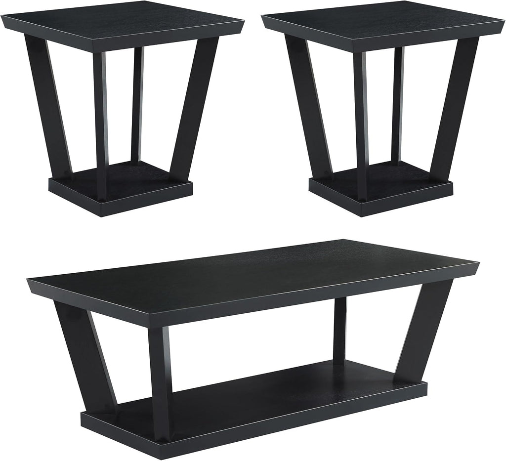 Coaster Home Furnishings - Aminta - Wood - 3-Piece Coffee and End Table Set with Beveled Tops, Angled Legs, and Flush Squared Base - Contemporary Style - Living Room - Black - 753434