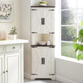 Minifeel Tall Farmhouse Corner Cabinet with 4 Doors and Adjustable Shelves, Farmhouse Storage Cabinet with Barn Door Design, Home Space Saver for Living Room, Kitchen, Laundry Room (Antique White)