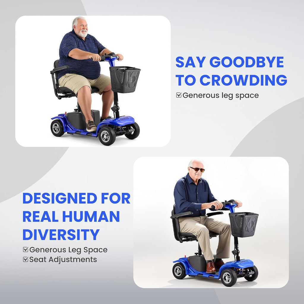 Mobility Scooters for Senior Adults, 15 Mile Electric Mobility Scooter with Detachable Battery, 4 Wheels Foldable Mobility Scooter with LED Headlights and USB Charging Port, 300 lbs Capacity (Blue)