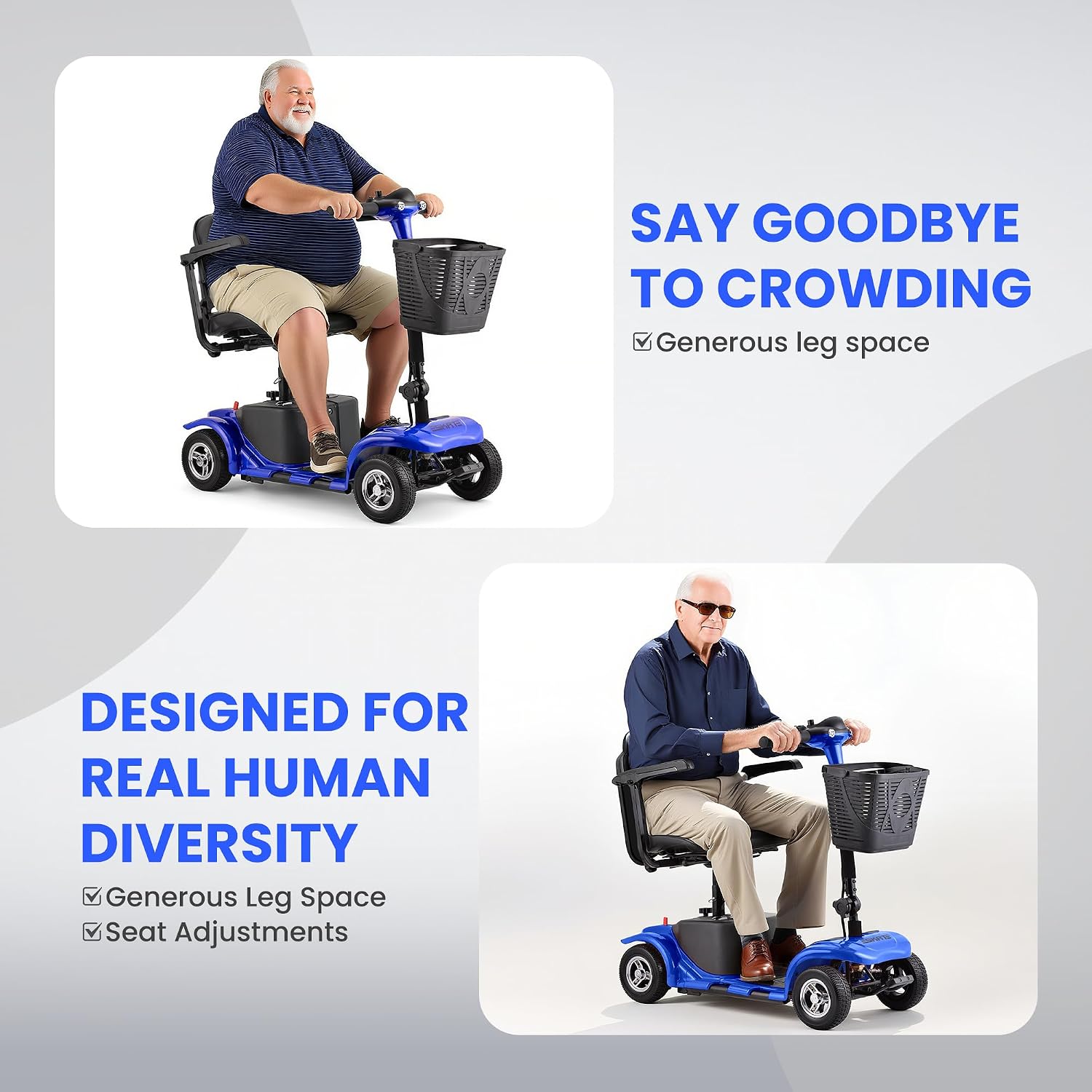 Mobility Scooters for Senior Adults, 15 Mile Electric Mobility Scooter with Detachable Battery, 4 Wheels Foldable Mobility Scooter with LED Headlights and USB Charging Port, 300 lbs Capacity (Blue)
