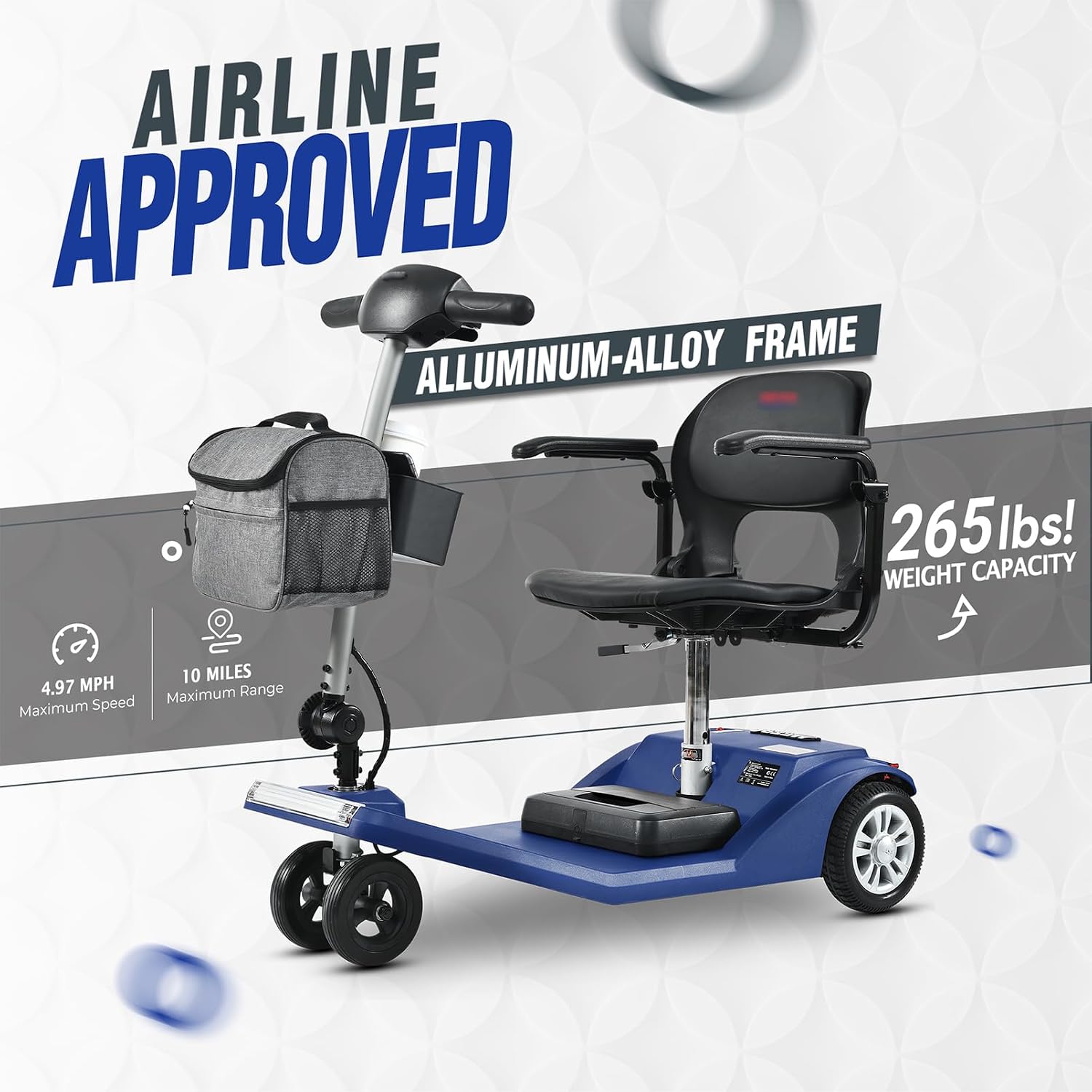 Mobility Scooters for Seniors & Adults 350 Lb Weight Foldable,All-Terrain 4-Wheel Powered Scooter,Lightweight Portable Folding Design,Disability Electric Wheelchair,w/Led Lights,15Miles,Blue