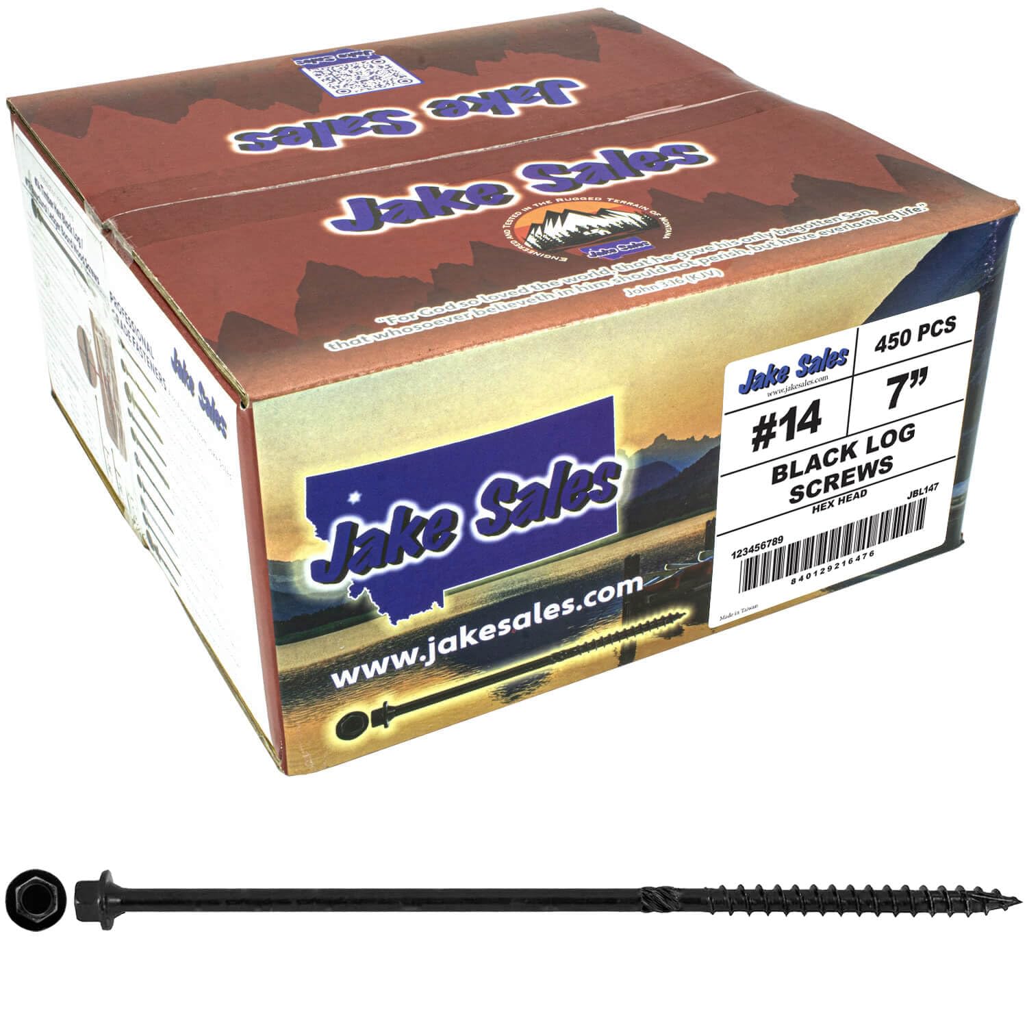 Jake Sales #14 X 7 Heavy Duty Black Timber/Log/Landscaping Wood Screws - Exterior Coated Heavy Duty Screws. 1 x Full Box - 450 Screws