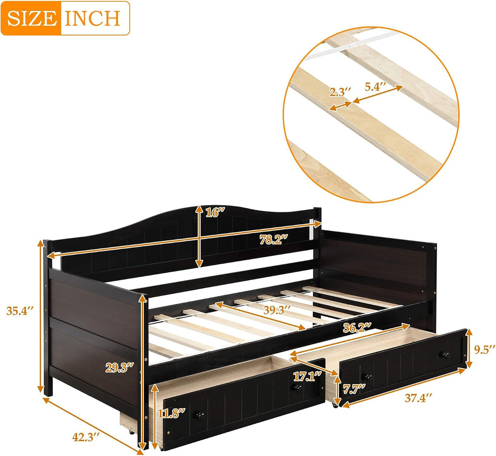 Harper & Bright Designs Wood Daybed with Storage Drawers, Twin Daybed Sofa Bed Frame for Bedroom, Guest Room, Living Room