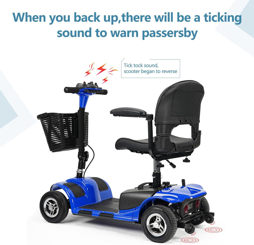 Cebihy 4 Wheel Mobility Scooter, Electric Power Mobile Scooters for Seniors Adult with Lights Collapsible and Compact Duty Travel Scooter w/Basket and Extended Battery (Blue)
