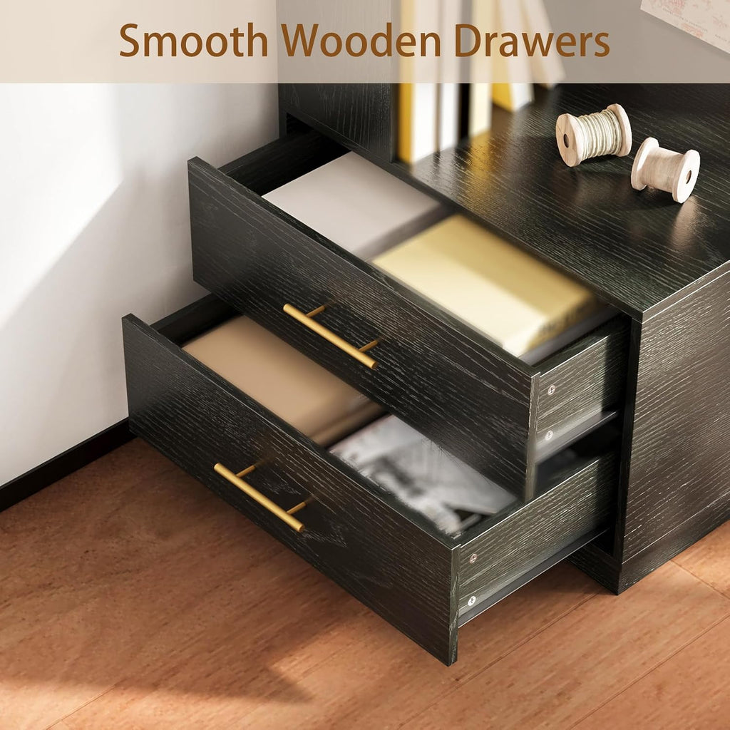 Corner Bookshelf with Drawers,66.9' L Shaped Tall Bookshelf and Bookcase,5 Tier Corner Bookcase with Storage Display Shelf Stand for Home Office, Living Room, Bedroom, Kitchen