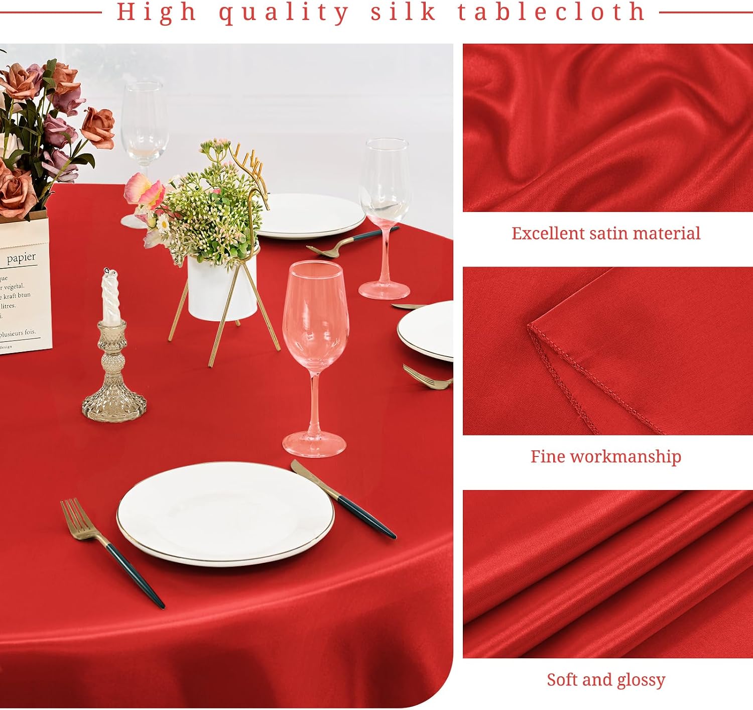 12 Pack 120 Inch Round Tablecloth, Red Satin Fabric Table Cloth for Round Tables, Wrinkle Resistant Washable TableCover Bright Silk Table Clothes for Wedding Party Dining Tables Banquet