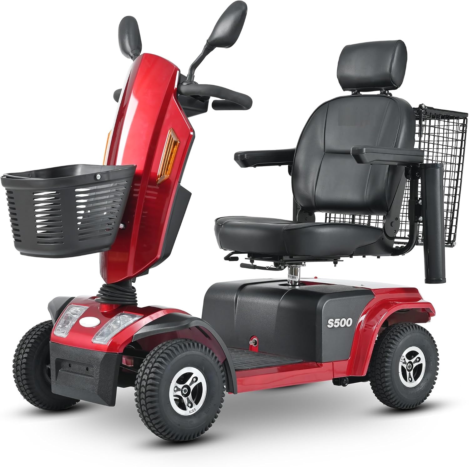 Mobility Scooters for Seniors & Adults 500 Lb Weight Foldable,Heavy Duty 4 Wheel Powered Scooter,Portable Disability Electric Wheelchair,500W Motor,52AH Battery,25 Miles Range,Rear Basket,red
