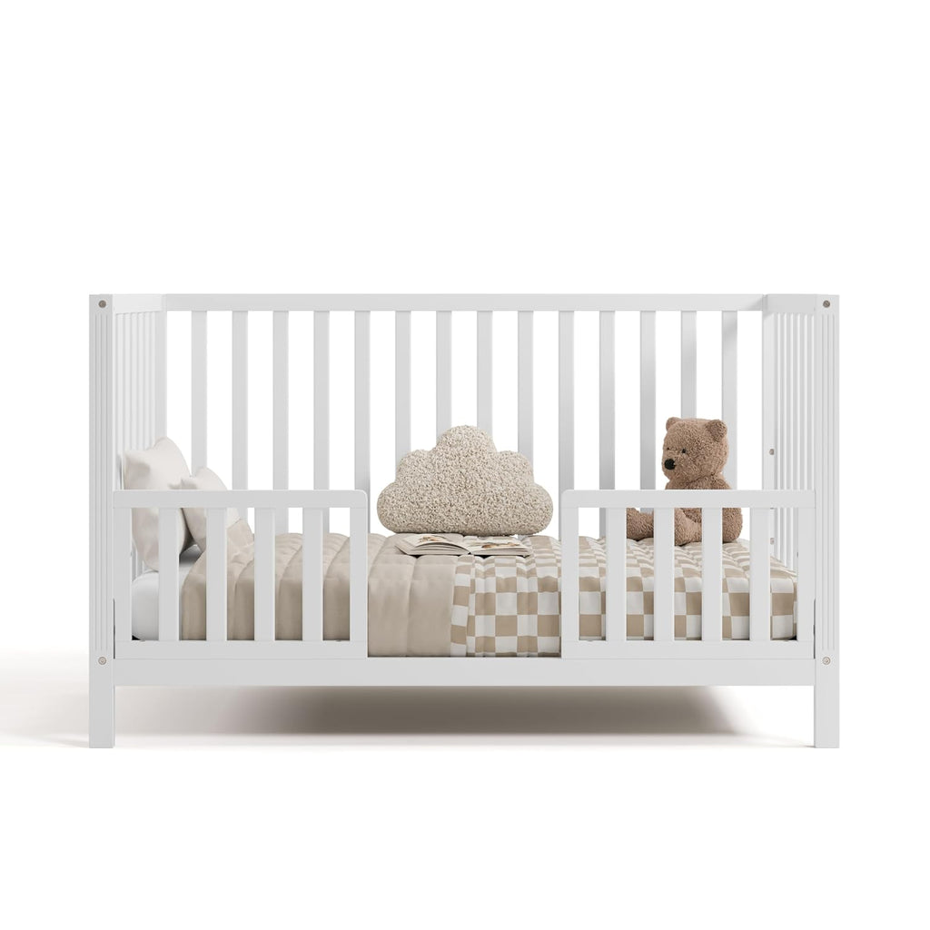 Storkcraft Morningside 5-in-1 Convertible Crib – GREENGUARD Gold Certified, Fits Standard Crib Mattress, Converts to Toddler Bed, Daybed and Full Bed, 4 Adjustable Mattress Heights (White)