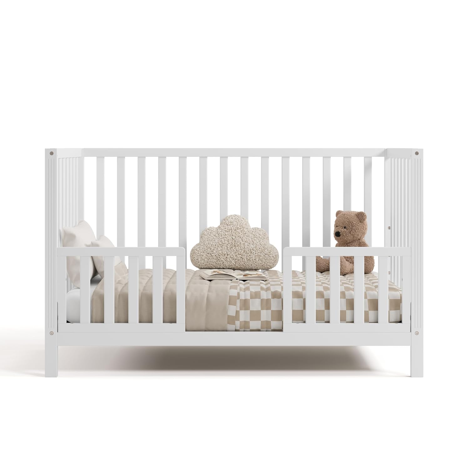 Storkcraft Morningside 5-in-1 Convertible Crib – GREENGUARD Gold Certified, Fits Standard Crib Mattress, Converts to Toddler Bed, Daybed and Full Bed, 4 Adjustable Mattress Heights (White)
