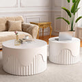 Round Nesting Coffee Table Modern White Fluted Coffee Table Set of 2 Stripe Round Coffee Tables Drum Crescent Side Table Accent End Table for Living Room (White C Large)