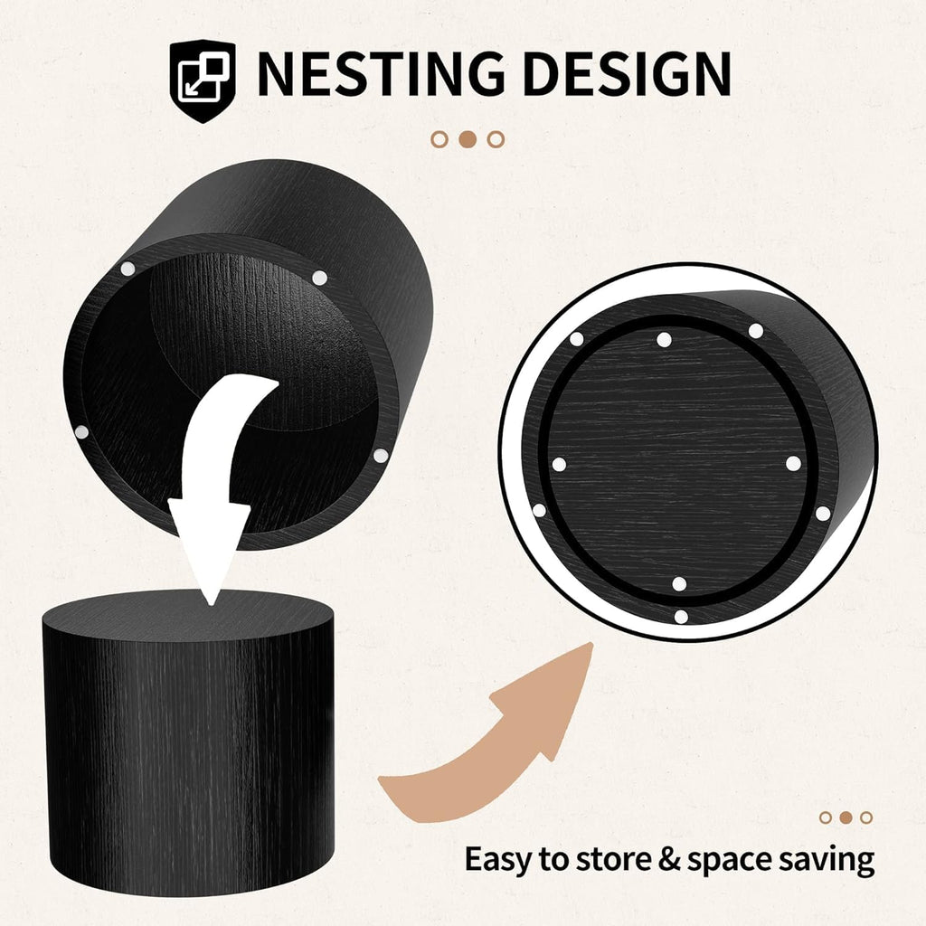 Small Coffee Table Nesting End Table Set of 2, Round Coffee Table Wood Side Table Circle Accent Tables for Small Spaces Living Room Bedroom Balcony Office, Black