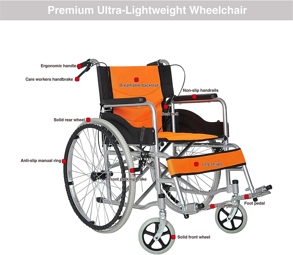 Wheelchairs Folding Wheelchairs,Self-Propelled Wheelchairs Functional Care Foldable Aluminium 14Kg Ultra Lightweight Wheelchair & Mobility Scooter