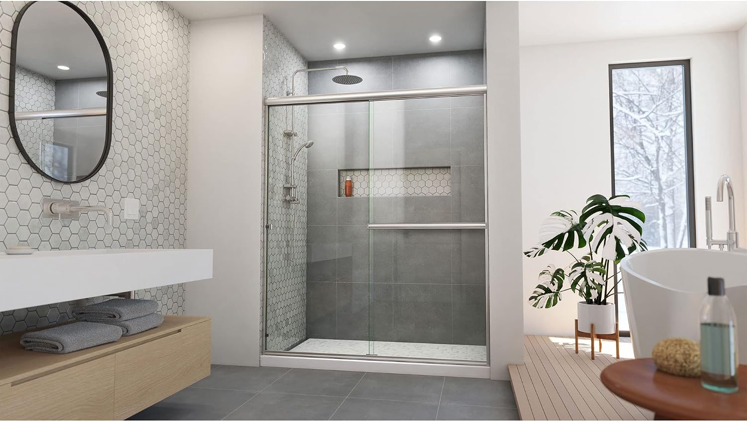 DreamLine Alliance Pro BGX 56-60 inch W x 70 3/8 inch H Semi-Frameless Bypass Shower Door in Brushed Nickel and Clear Glass