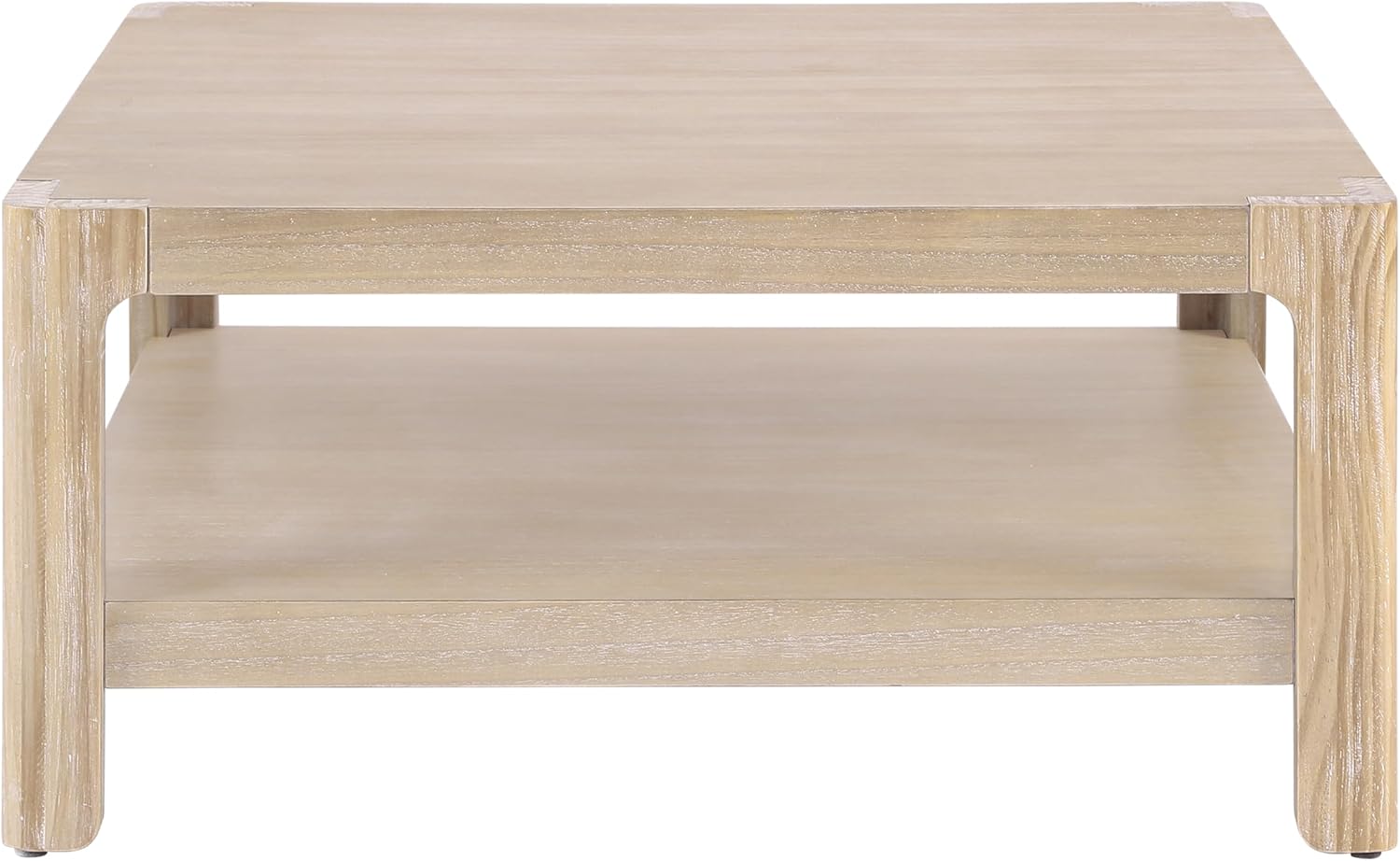 Henf 34.7' Square Coffee Table, Large 2-Tier Solid Wood Coffee Table with Open Storage Shelf and Soft Rounded Corner, Wood Cocktail Center Tea Coffee Tables for Living Meeting Room,Natural
